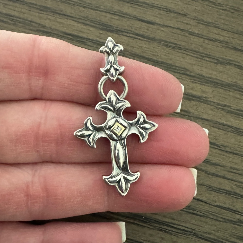Ann King Diamond Cross 18K Gold Accent Sterling Silver Pendant